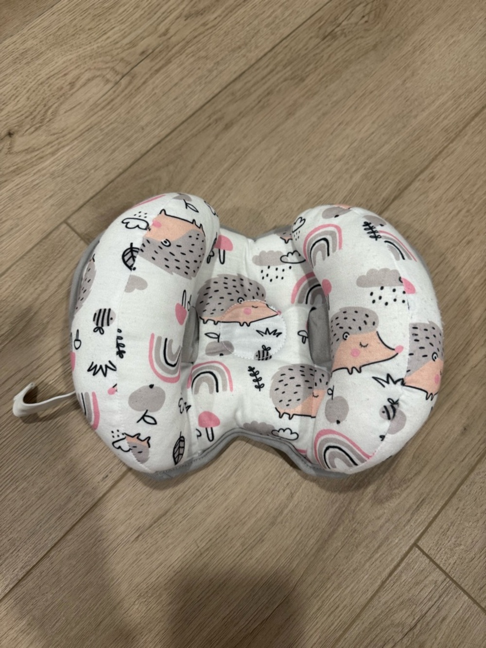 Plush Pink Hedgehog Baby Head Pillow with Rainbow Print